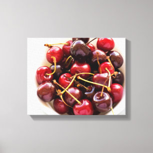 Fresh Red Cherries in a Bowl Photograph Canvas Print