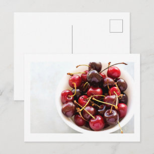 Fresh Red Cherries in a Bowl Photograph Holiday Postcard