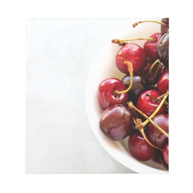 Fresh Red Cherries in a Bowl Photograph Notepad (Front)