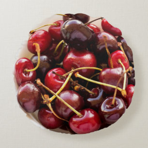 Fresh Red Cherries in a Bowl Photograph Round Pillow