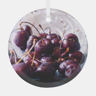 Fresh Red Cherries Photograph Glass Ornament