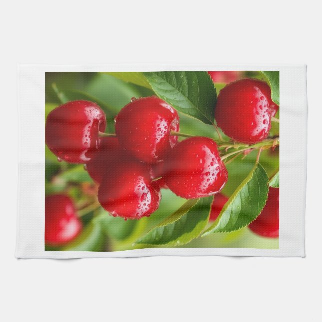 Fresh Red Cherries Sherpa Throw Kitchen Towel (Horizontal)