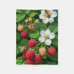 Fresh Red Raspberries And White Flowers Fleece Bla Blanket