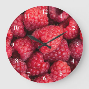 Fresh red raspberries large clock