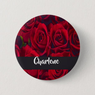 Fresh red roses 2 inch round button