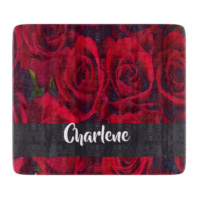 Fresh red roses cutting board (Front)