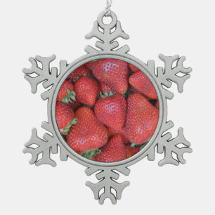 Fresh red strawberries snowflake pewter christmas ornament