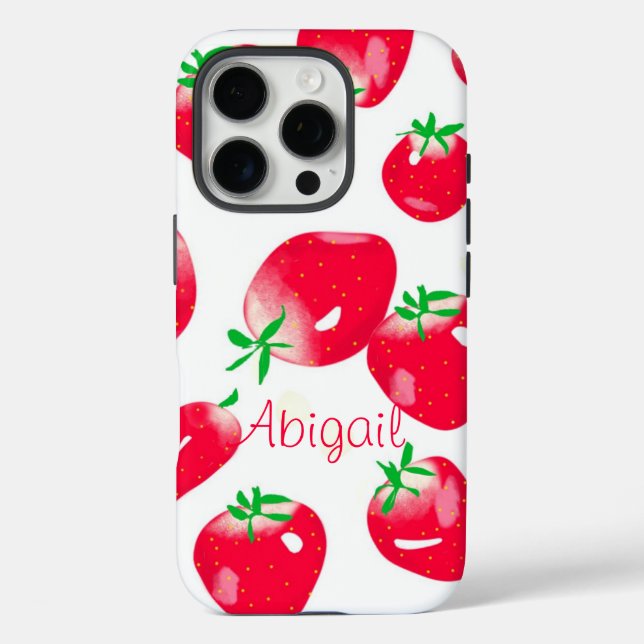 Fresh Red Strawberries (White) Personalized Case-Mate iPhone Case (Back)