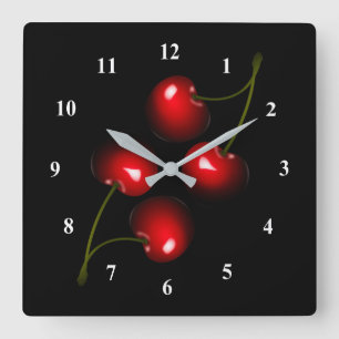 Fresh Red Sweet Cherry Square Wall Clock