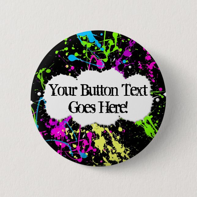 Fresh Retro Neon Paint Splatter on Black 2 Inch Round Button (Front)