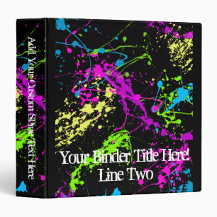 Fresh Retro Neon Paint Splatter on Black Binder
