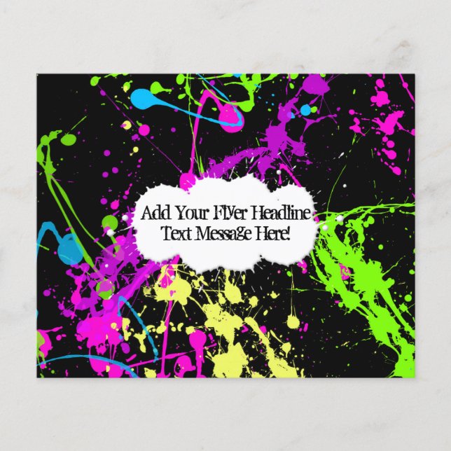 Fresh Retro Neon Paint Splatter on Black Flyer (Front)