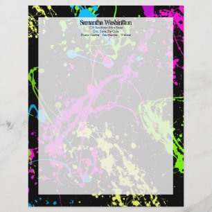 Fresh Retro Neon Paint Splatter on Black Letterhead