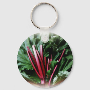 Fresh Rhubarb Stalks and Leaves Keychain