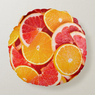Fresh ripe orange and grapefruit backgroundbackgro round pillow