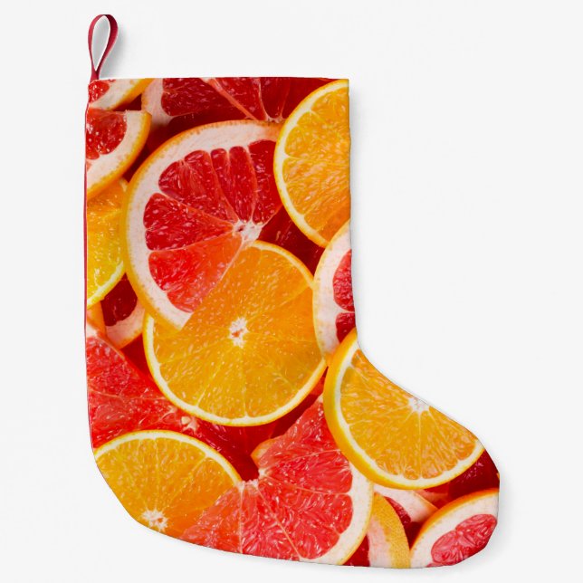 Fresh ripe orange and grapefruit backgroundbackgro small christmas stocking (Front)