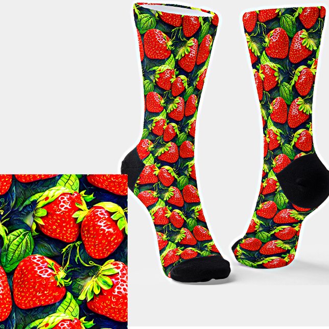 Fresh Ripe Red Strawberries Sweet Fruit Pattern Socks (Creator Uploaded)