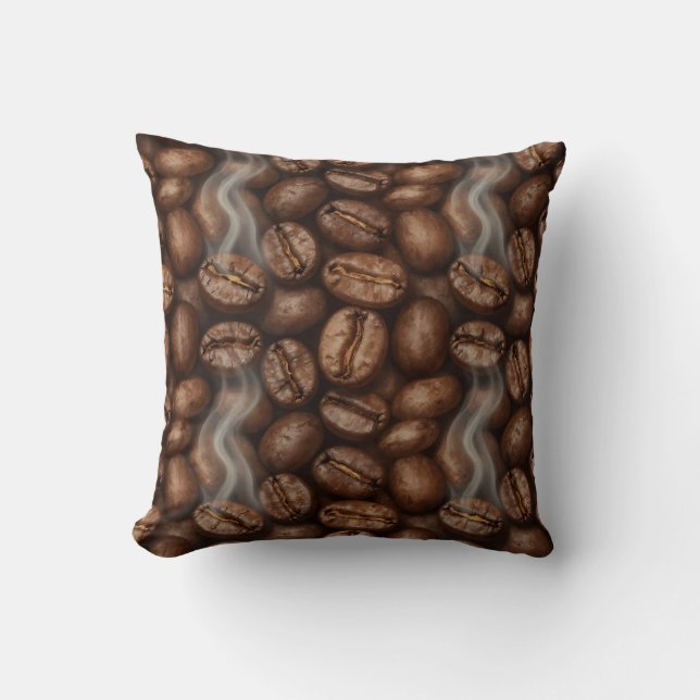 Fresh Roasted Coffee Beans Steam Aroma Throw Pillow (Front)