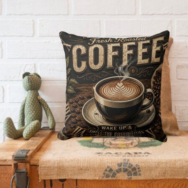 Fresh Roasted Coffee Rustic Farmhouse Throw Pillow (Creator Uploaded)