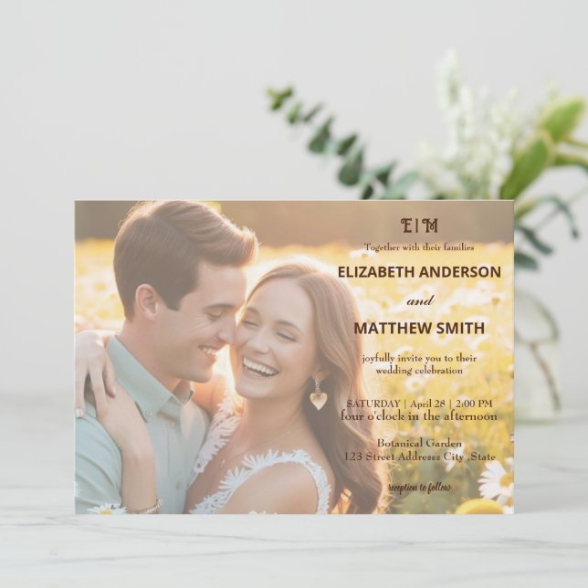 Fresh romantic portrait rustic photo wedding invitation (Standing Front)