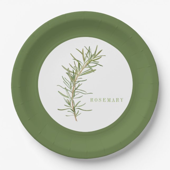 FRESH ROSEMARY 9" Round Paper Plates - Green (Front)