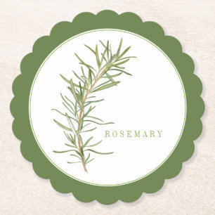 FRESH ROSEMARY Scallop Round Paper Coaster - Green
