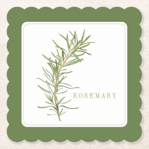 FRESH ROSEMARY Scallop Square Coaster +text Green