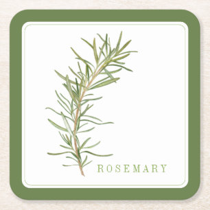 FRESH ROSEMARY Square Paper Coasters (+text) Green