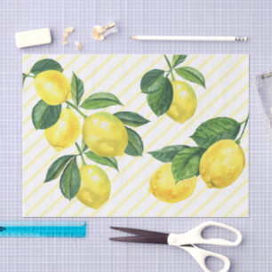 Fresh rustic country lemons watercolor pinstripes tissue paper