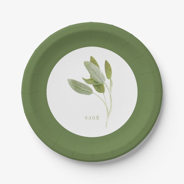 FRESH SAGE 7" Round Paper Plates - Green (Front)