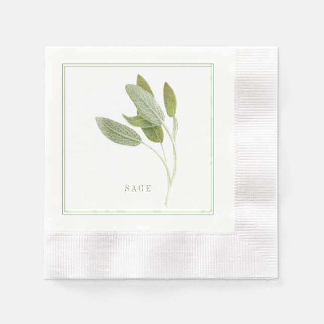 FRESH SAGE Coined Cocktail Paper Napkins (Front)