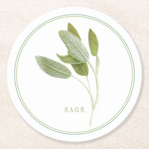 FRESH SAGE Round Paper Coasters (+text)