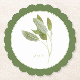 FRESH SAGE Scalloped Round Coasters (+text) Green