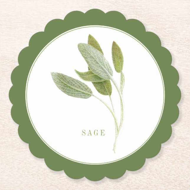 FRESH SAGE Scalloped Round Coasters (+text) Green (Front)