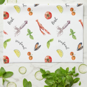 Fresh Seafood Delights Custom Kitchen Towel