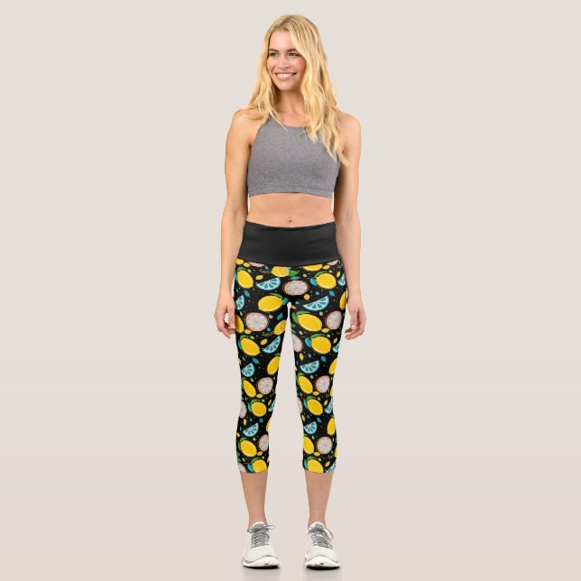 Fresh Slices Citron Lemon Pattern Capri Leggings (Front)
