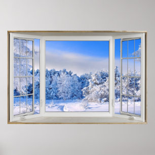 Fresh Snow Cover Fake Window Illusion Poster