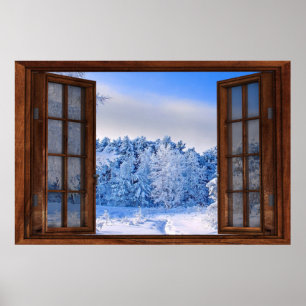 Fresh Snow Fall Fake Window Illusion Poster