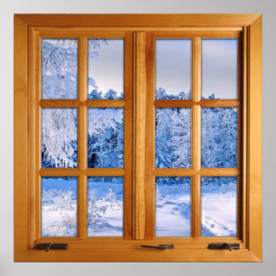 Fresh Snow Fall Square Faux Window Illusion Poster