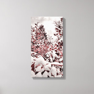 Fresh Snow On Red Leaves Canvas Print
