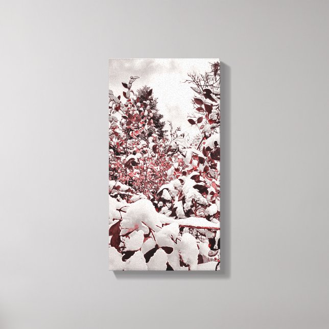Fresh Snow On Red Leaves Canvas Print (Front)