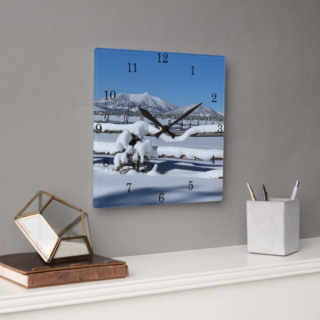 Fresh Snow Scene Northern Arizona with Numbers Square Wall Clock (Office)