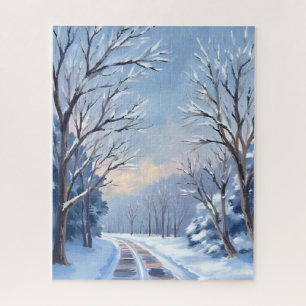 Fresh Snowfall   Winter Road Watercolor Nature Jigsaw Puzzle