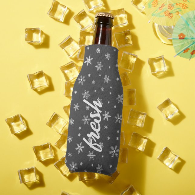 fresh snowflakes dark grey pattern bottle cooler (In Situ Summer)