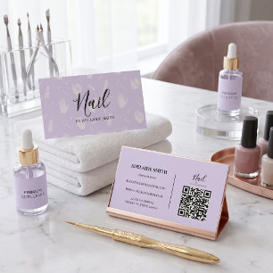 Fresh Soft Coral Geometric Nail Technician with QR Business Card