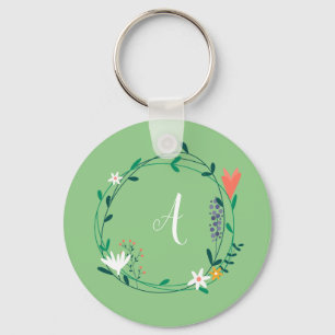 Fresh Spring Floral Garland Personalised Initial Keychain
