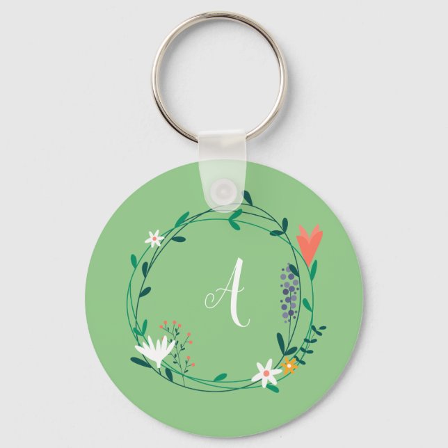 Fresh Spring Floral Garland Personalised Initial Keychain (Front)