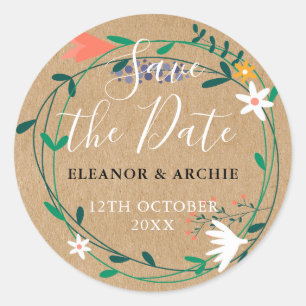 Fresh Spring Floral Garland Save the Date Classic Round Sticker