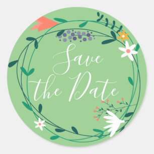 Fresh Spring Floral Garland Save the Date Classic Round Sticker