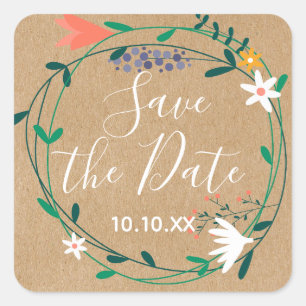 Fresh Spring Floral Garland Save the Date Square Sticker